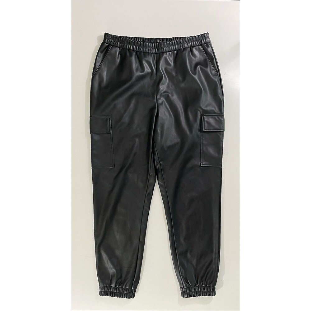 Steve Madden Womens Faux Leather Pull On Cargo Jogger Black Sz L Moto